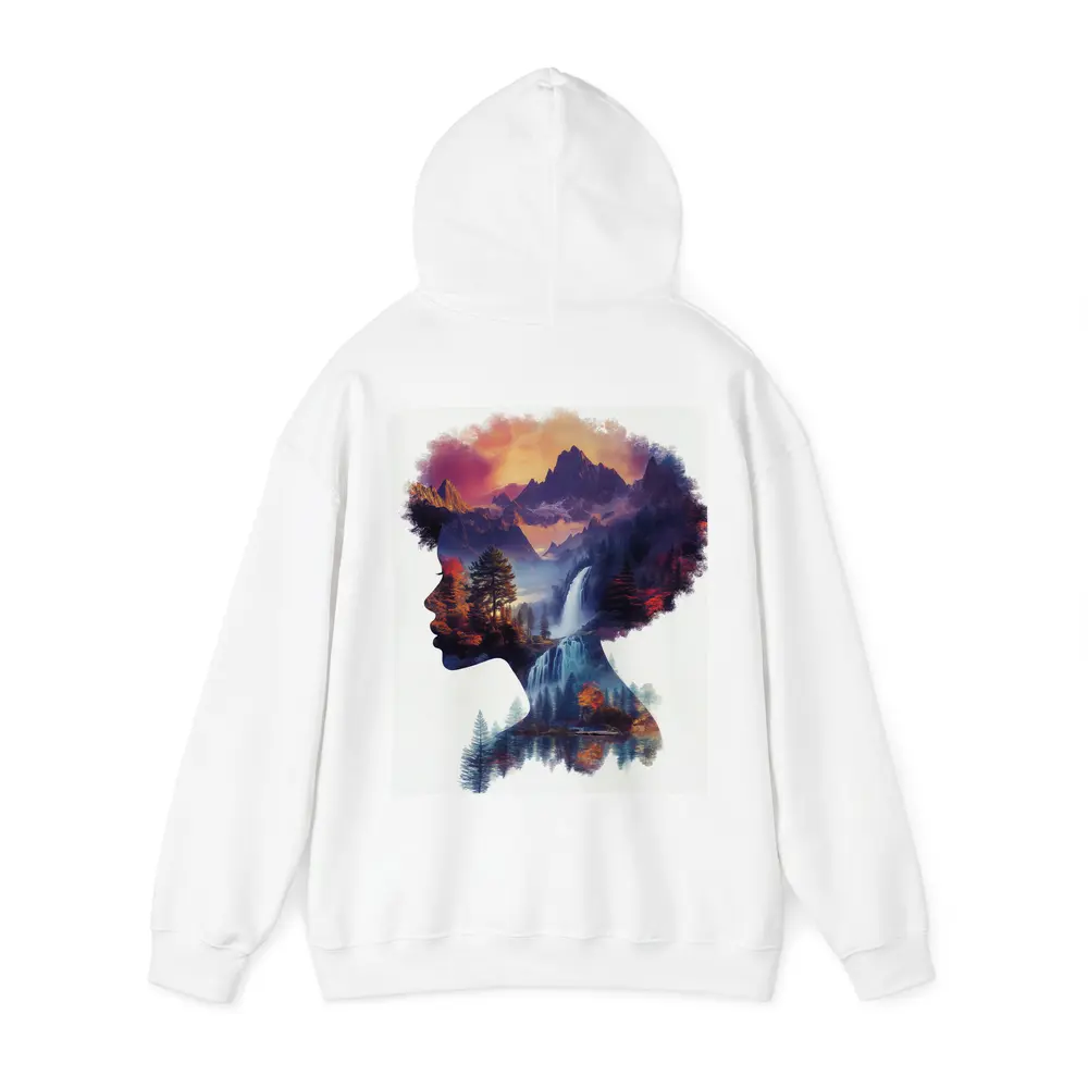 Woman Silhouette Double Exposure Mountain Waterfall – Hoodies