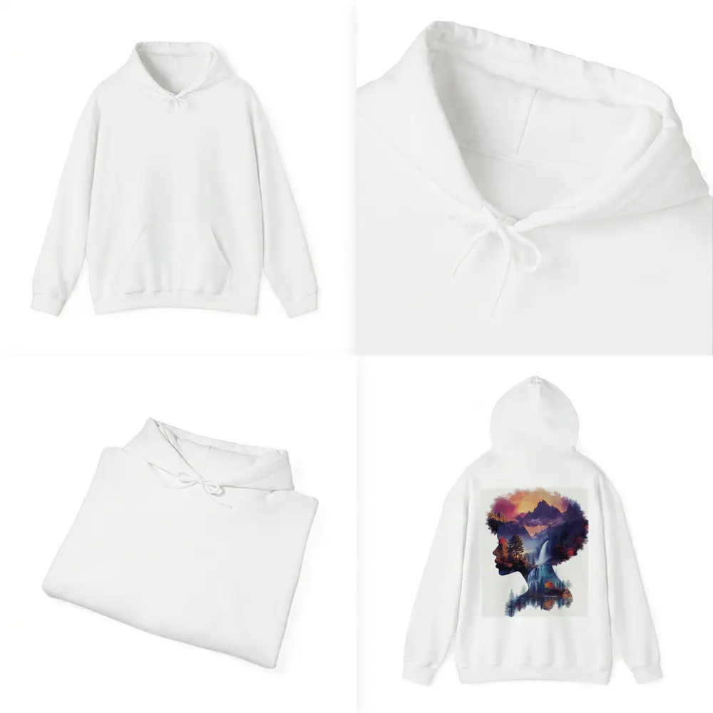 Woman Silhouette Double Exposure Mountain Waterfall – Hoodies