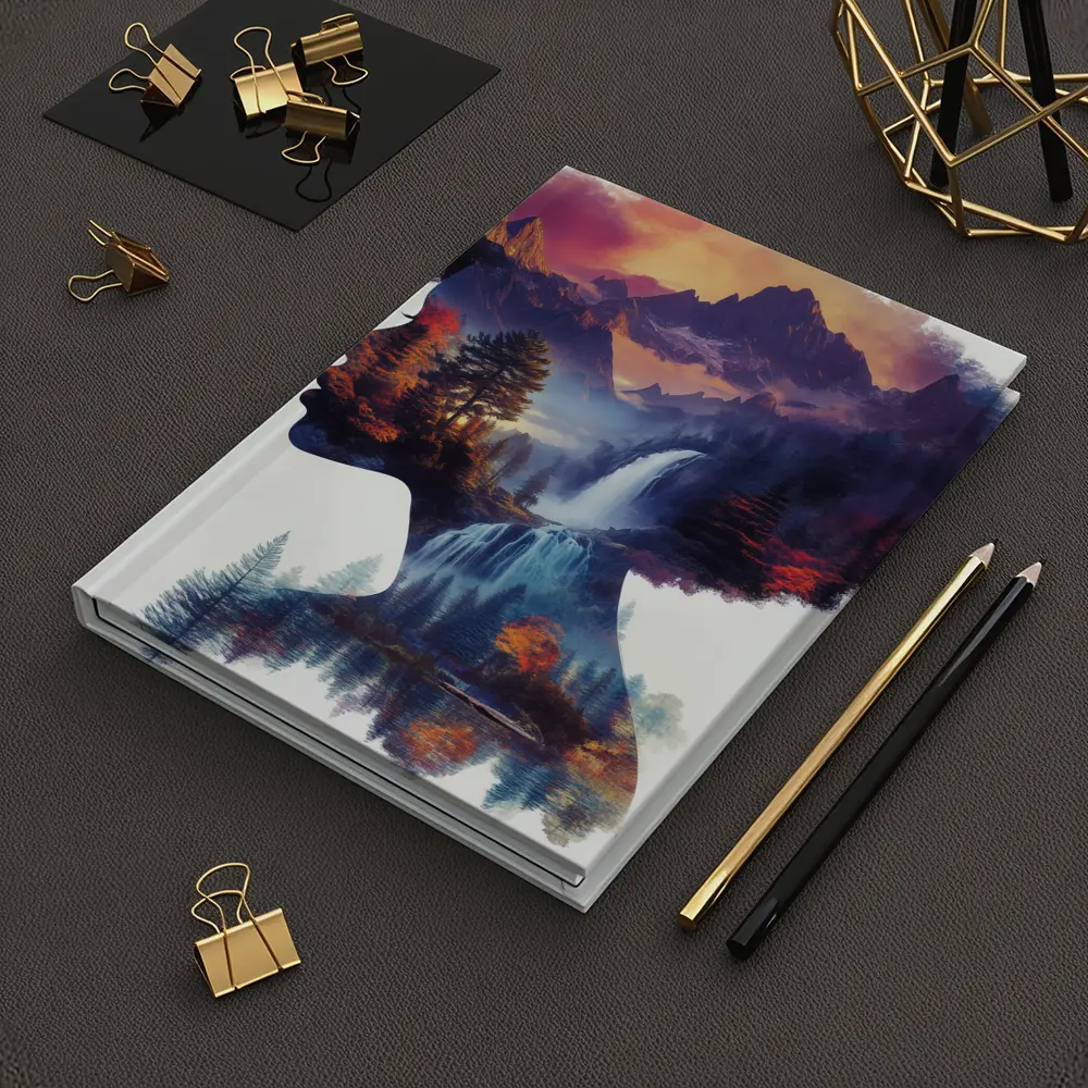 Woman Silhouette Double Exposure Mountain Waterfall – Notebooks