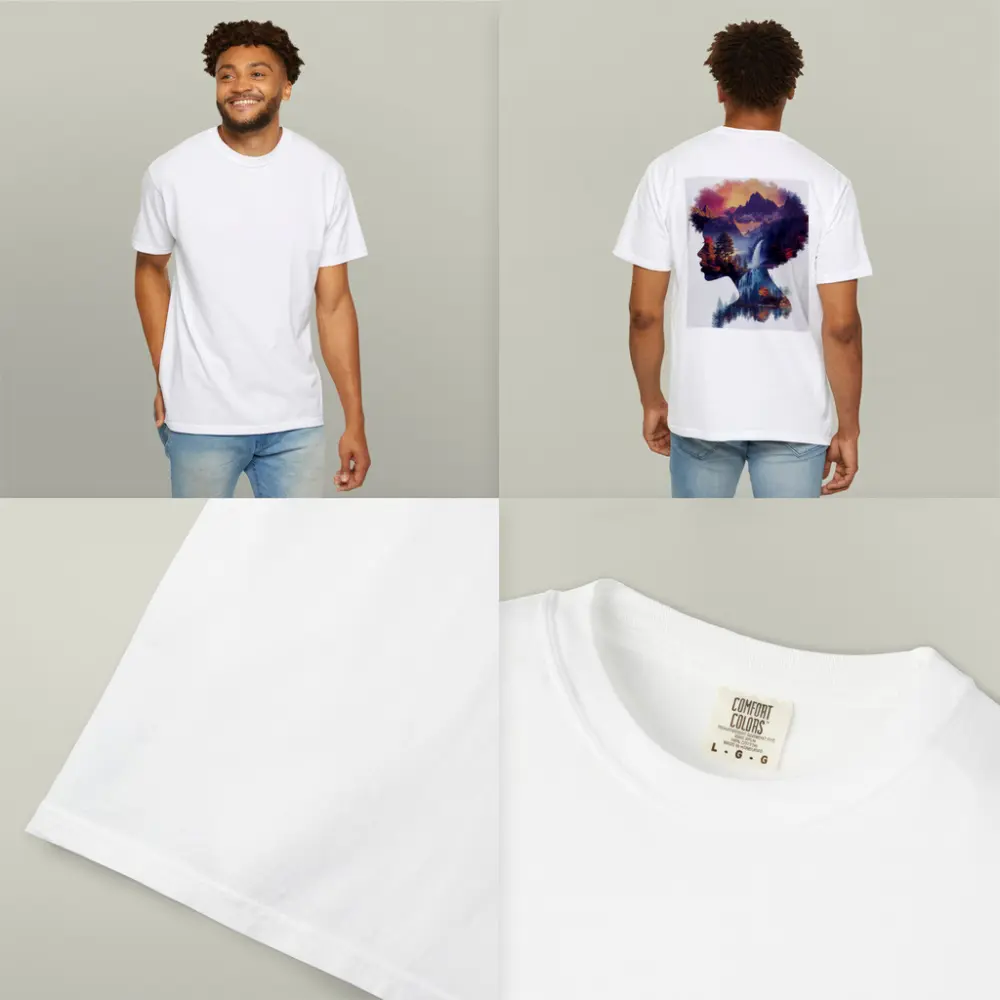 Woman Silhouette Double Exposure Mountain Waterfall – T-Shirts