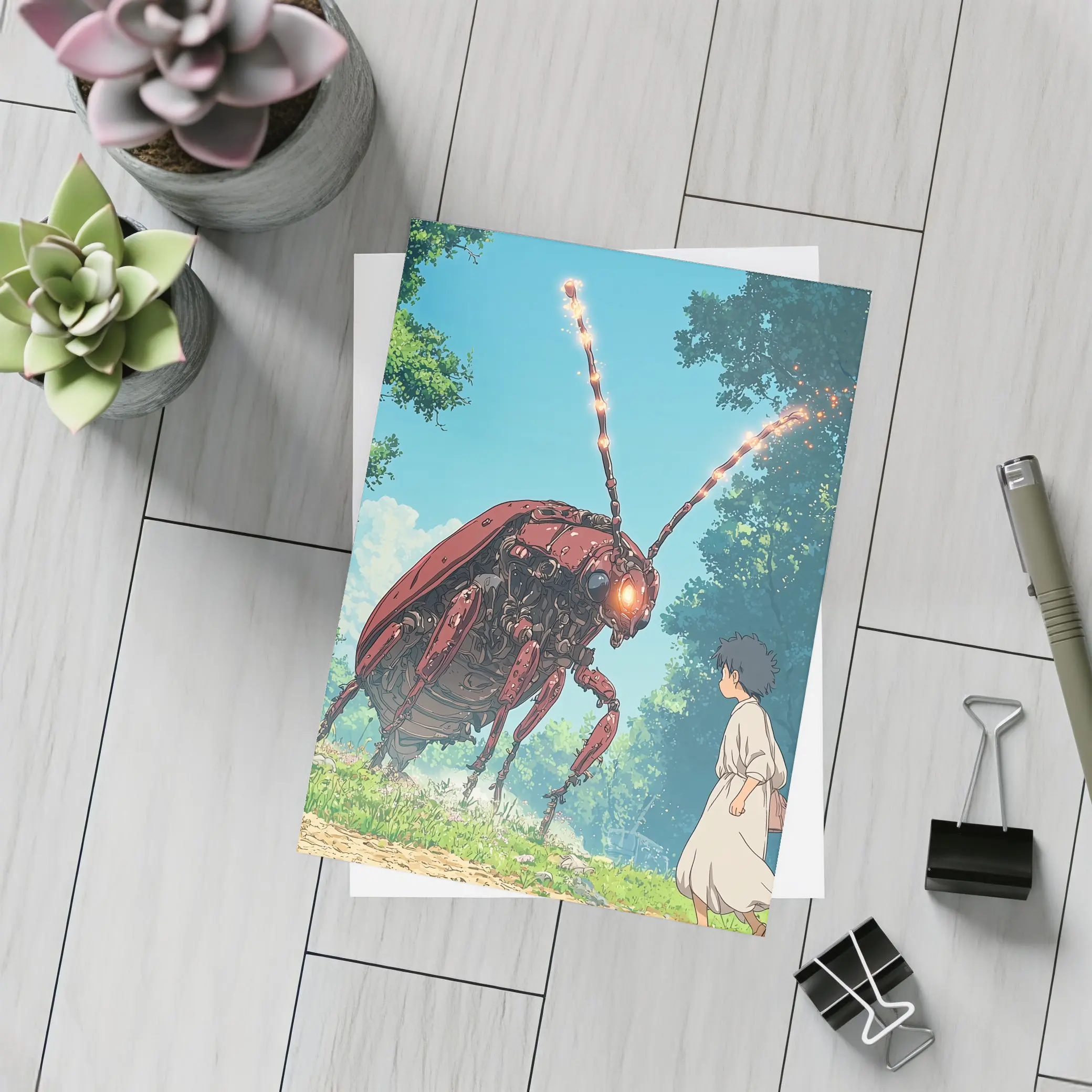 Giant Mech Beetle Anime Forest Encounter – Postcards