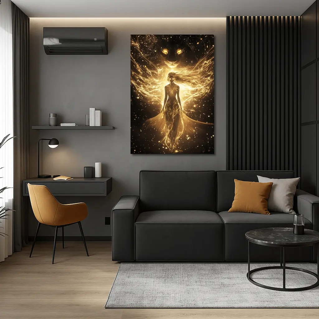 Golden Woman Lion Spirit Dark Fantasy Art – Wall Art