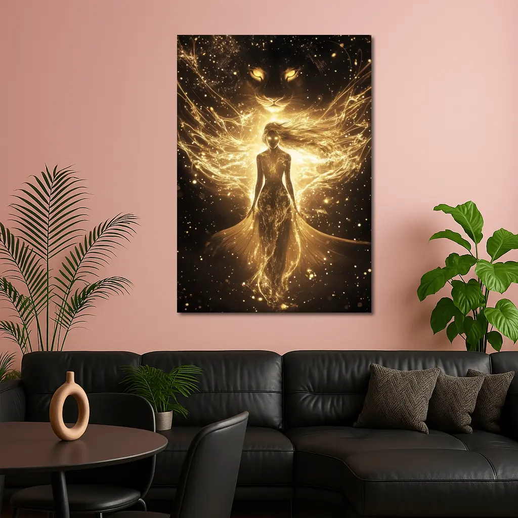 Golden Woman Lion Spirit Dark Fantasy Art – Wall Art