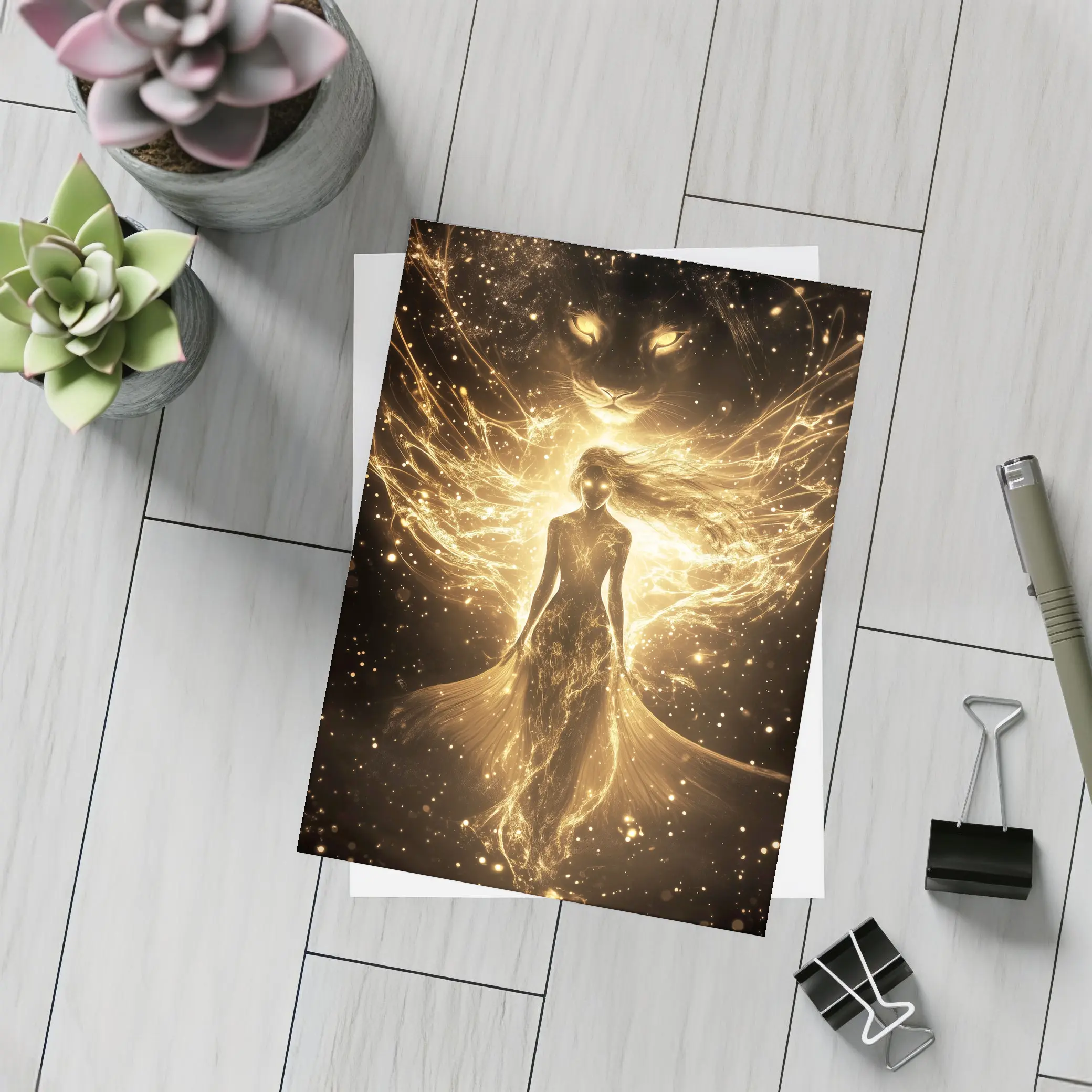 Golden Woman Lion Spirit Dark Fantasy Art – Postcards