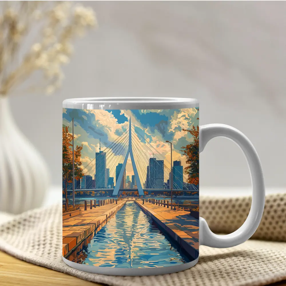 Erasmus Bridge Rotterdam City Canal Art – Mugs
