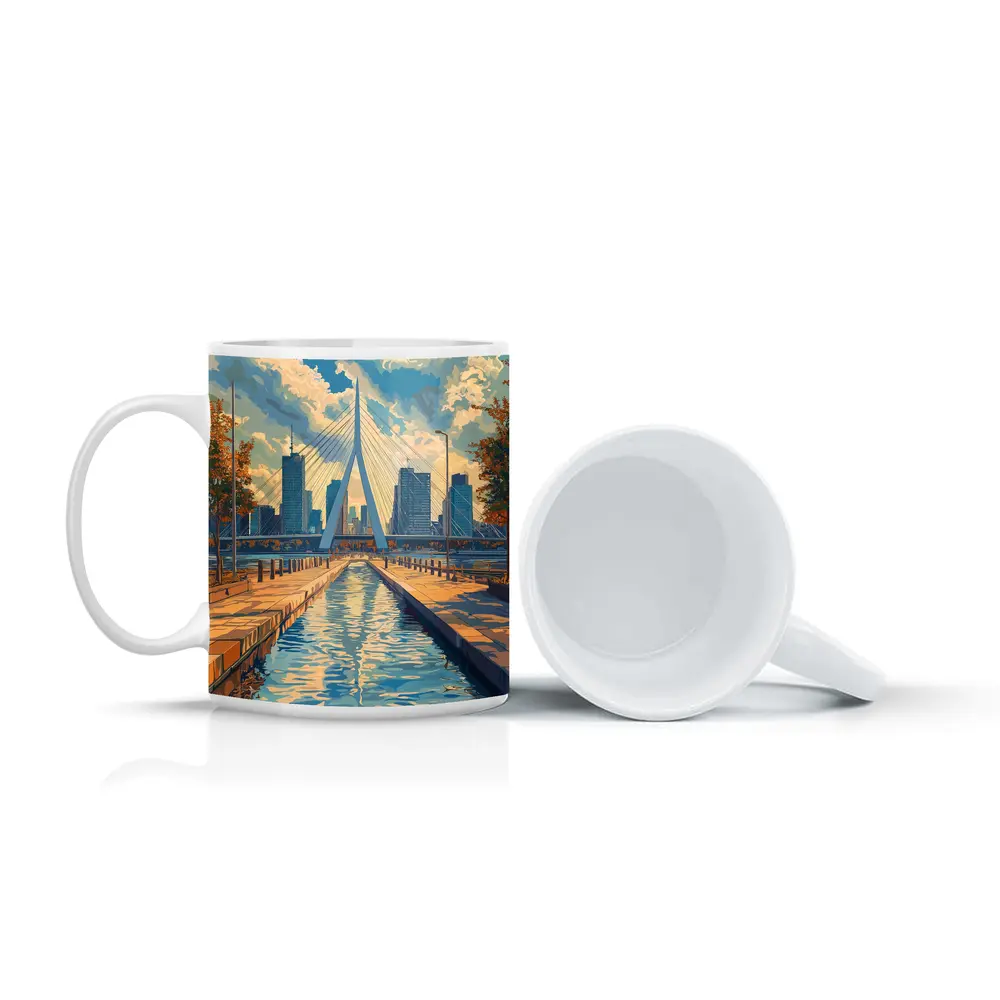 Erasmus Bridge Rotterdam City Canal Art – Mugs