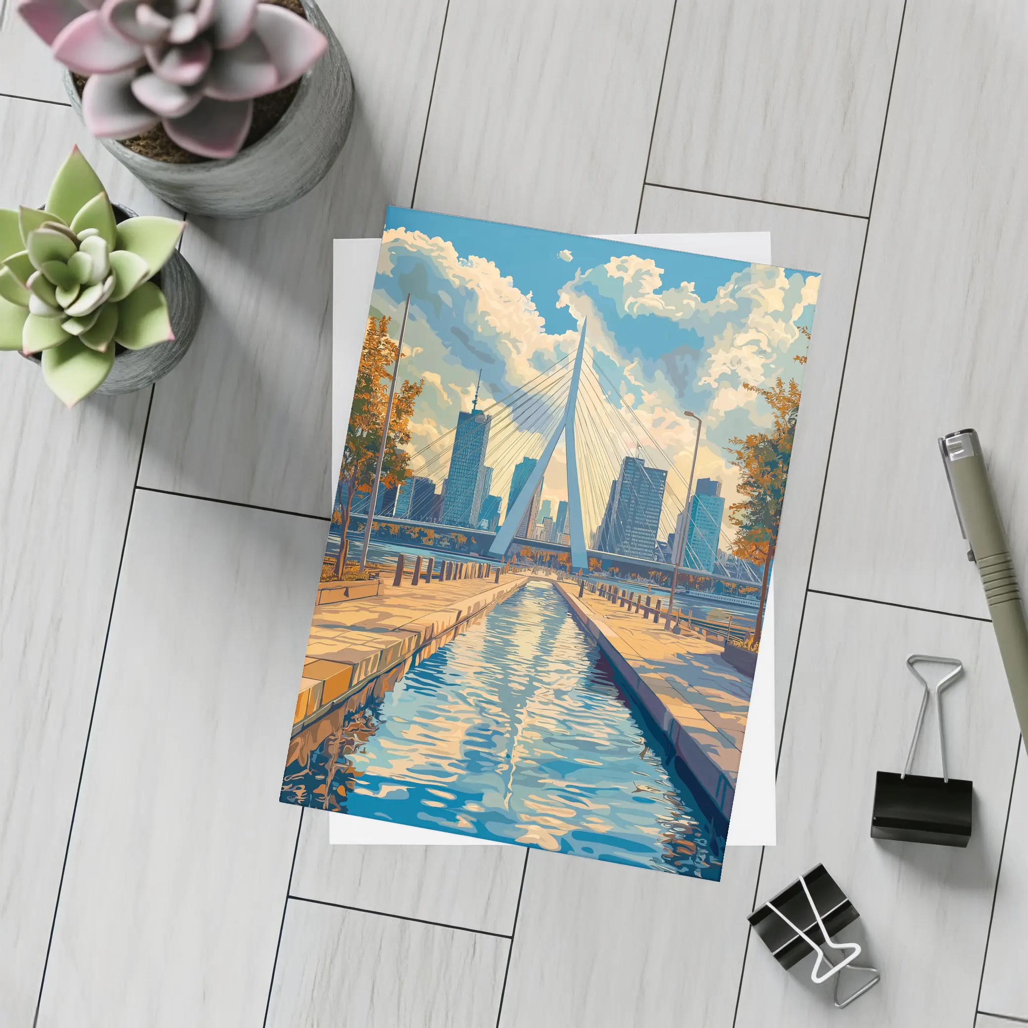Erasmus Bridge Rotterdam City Canal Art – Postcards