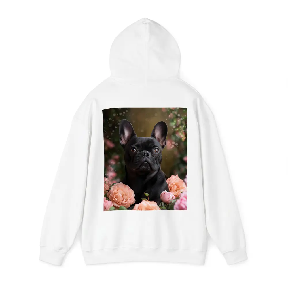 Black French Bulldog Among Pink Roses – Hoodies