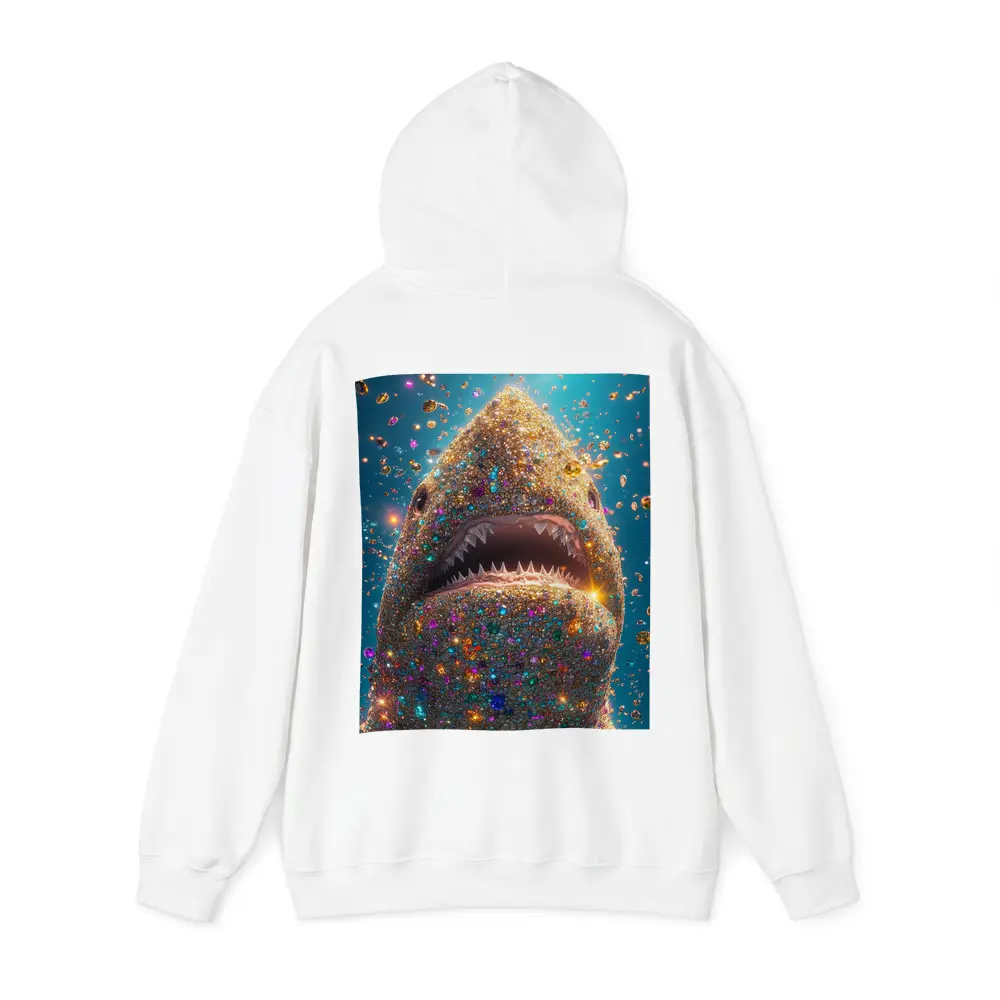 Glitter Shark With Colorful Gems Blue Background – Hoodies
