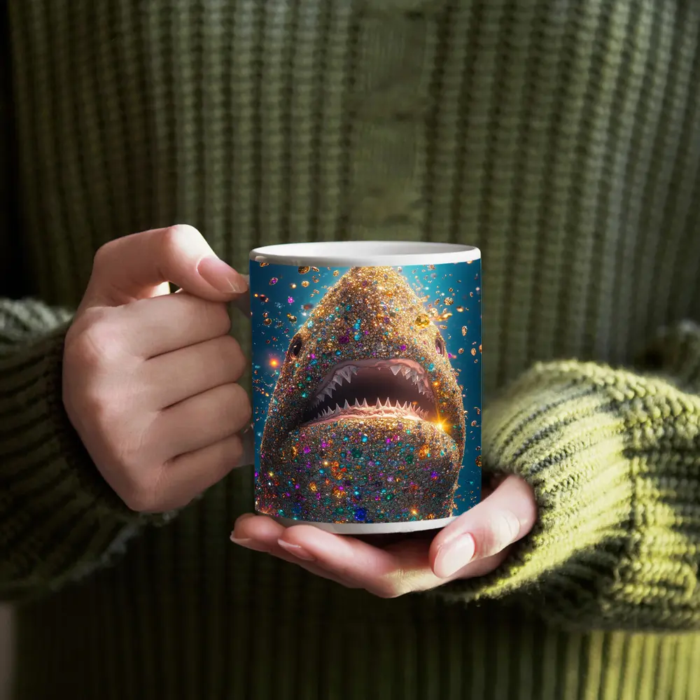 Glitter Shark With Colorful Gems Blue Background – Mugs