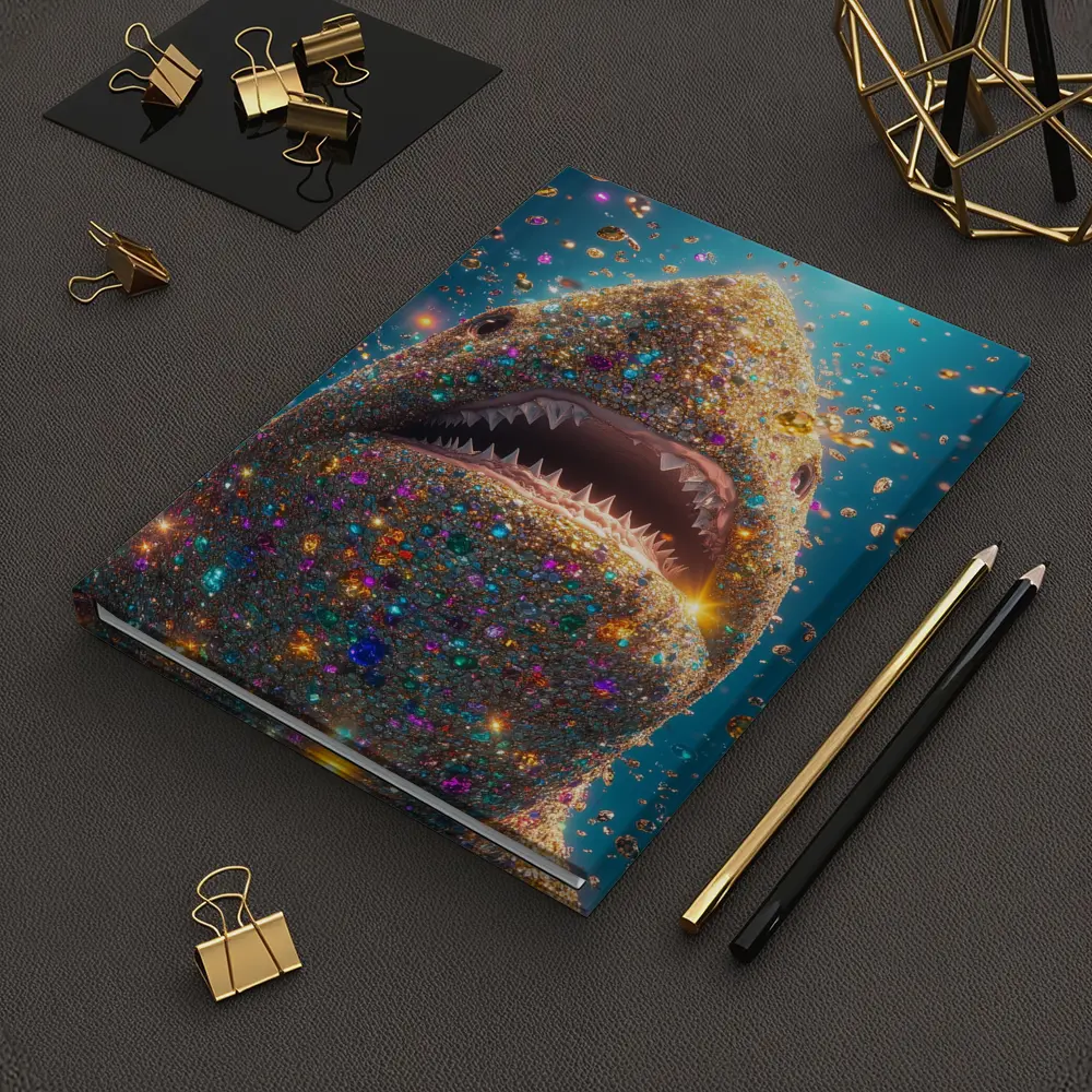 Glitter Shark With Colorful Gems Blue Background – Notebooks