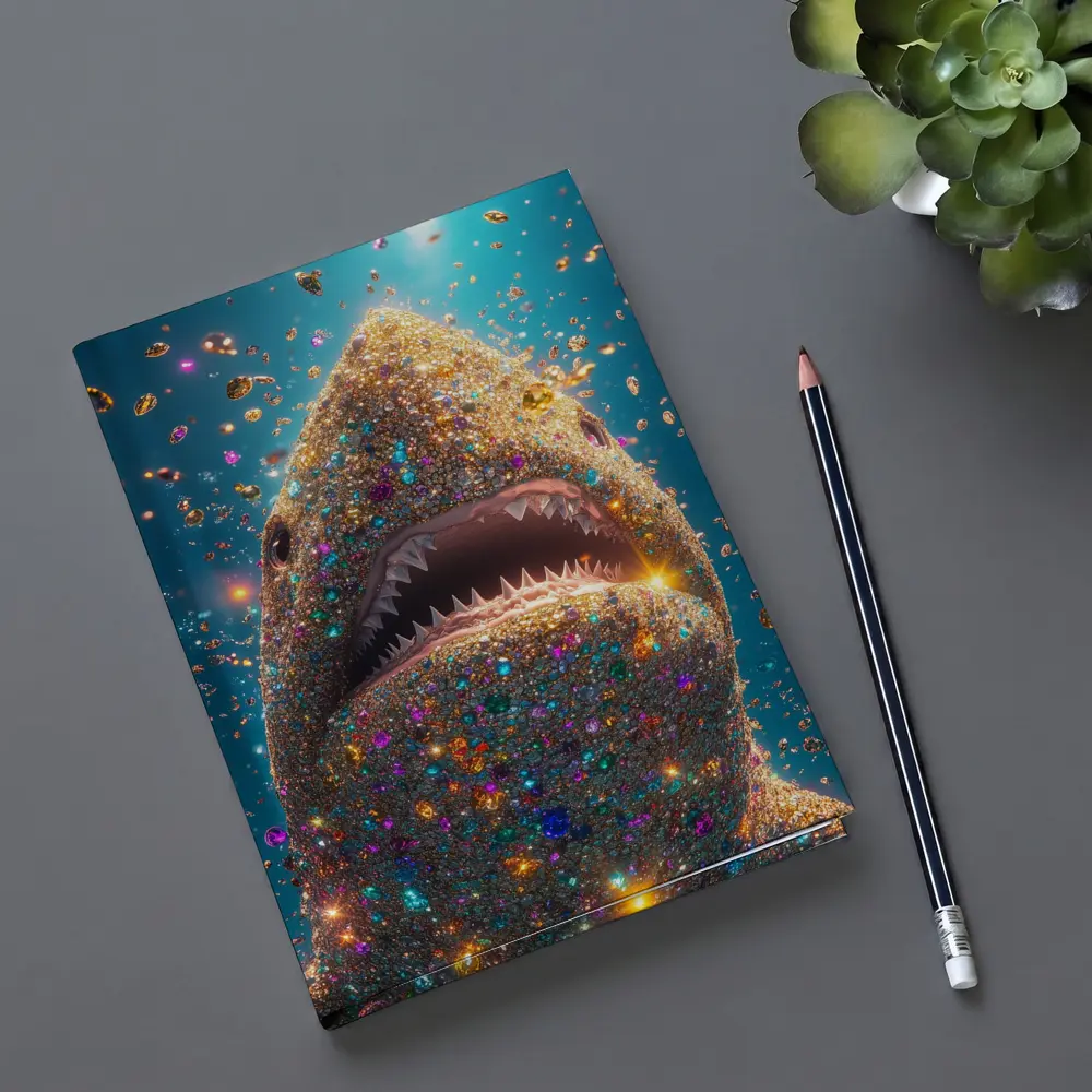 Glitter Shark With Colorful Gems Blue Background – Notebooks