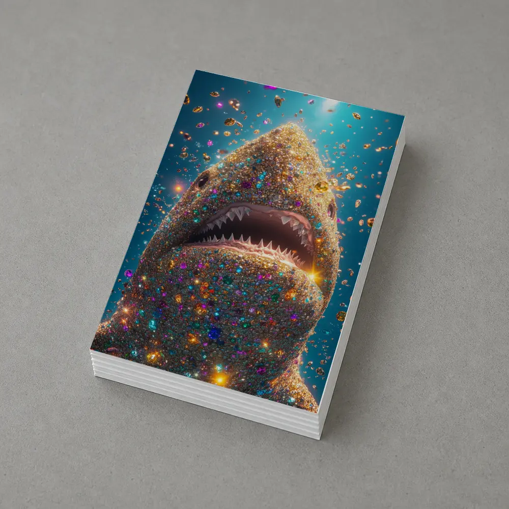 Glitter Shark With Colorful Gems Blue Background – Postcards