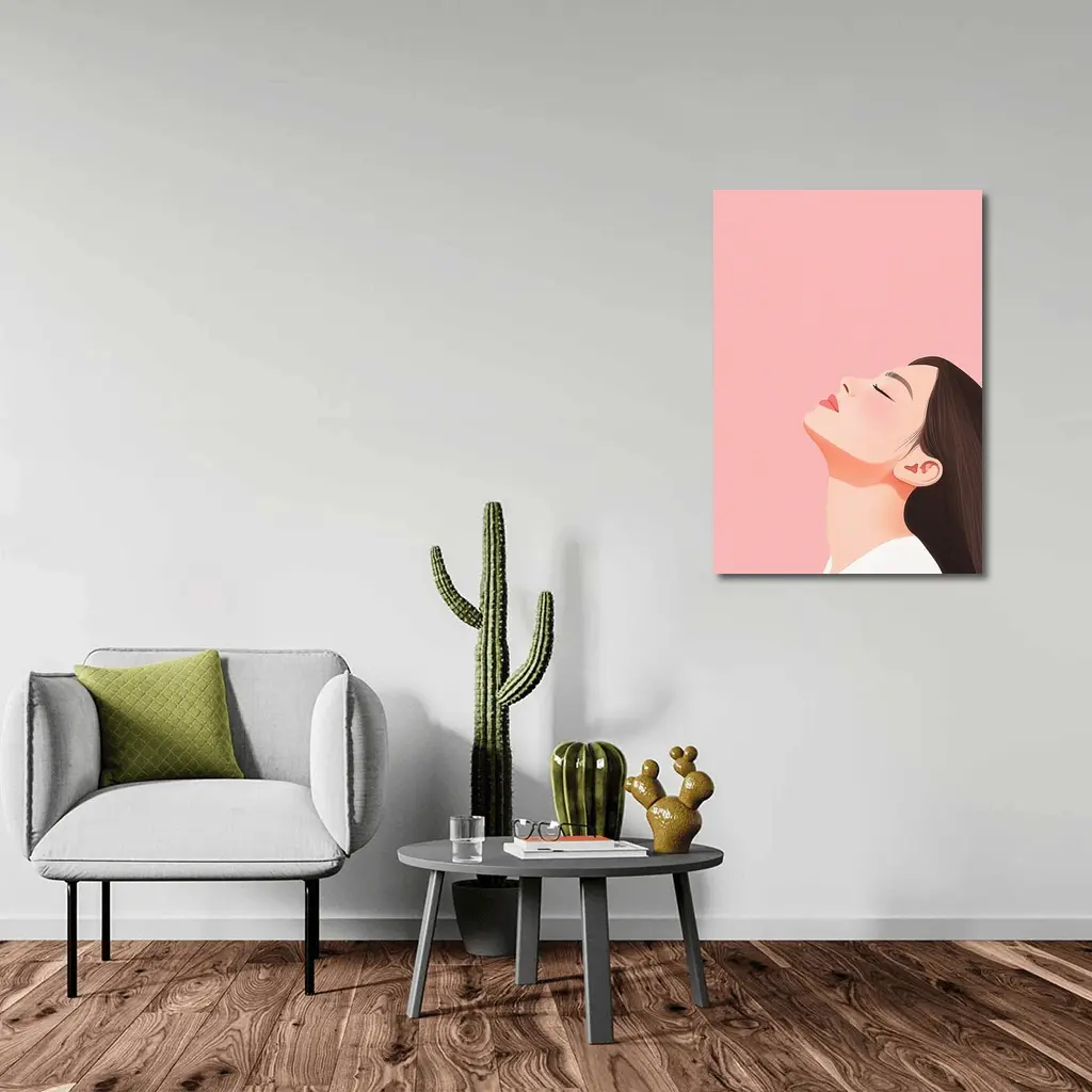 Minimalist Woman Profile Illustration Pink Background – Wall Art
