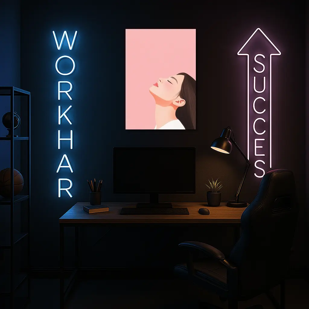 Minimalist Woman Profile Illustration Pink Background – Wall Art