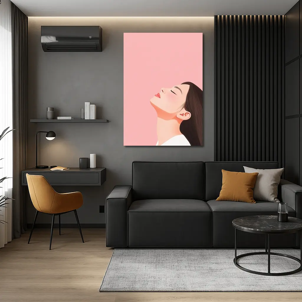 Minimalist Woman Profile Illustration Pink Background – Wall Art