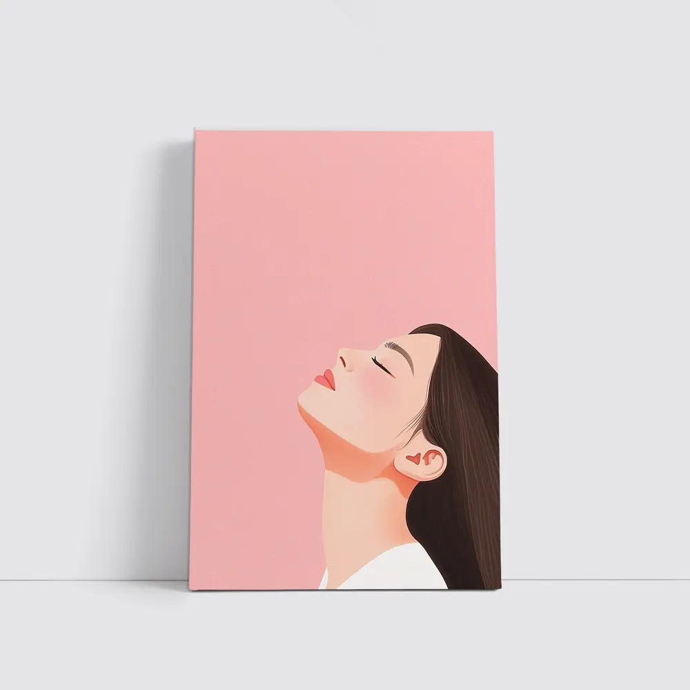 Minimalist Woman Profile Illustration Pink Background – Wall Art