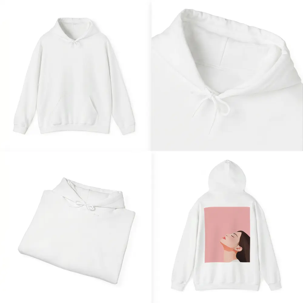 Minimalist Woman Profile Illustration Pink Background – Hoodies
