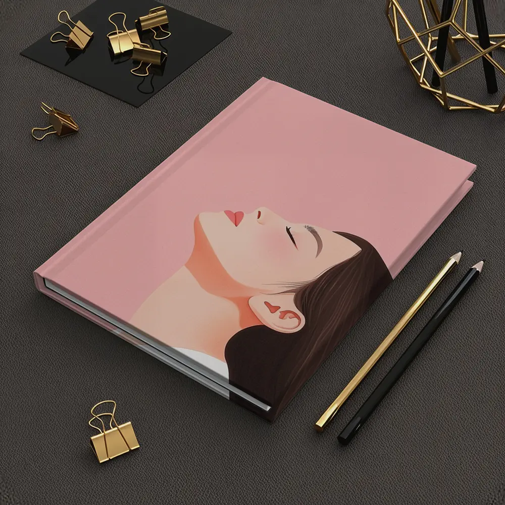 Minimalist Woman Profile Illustration Pink Background – Notebooks