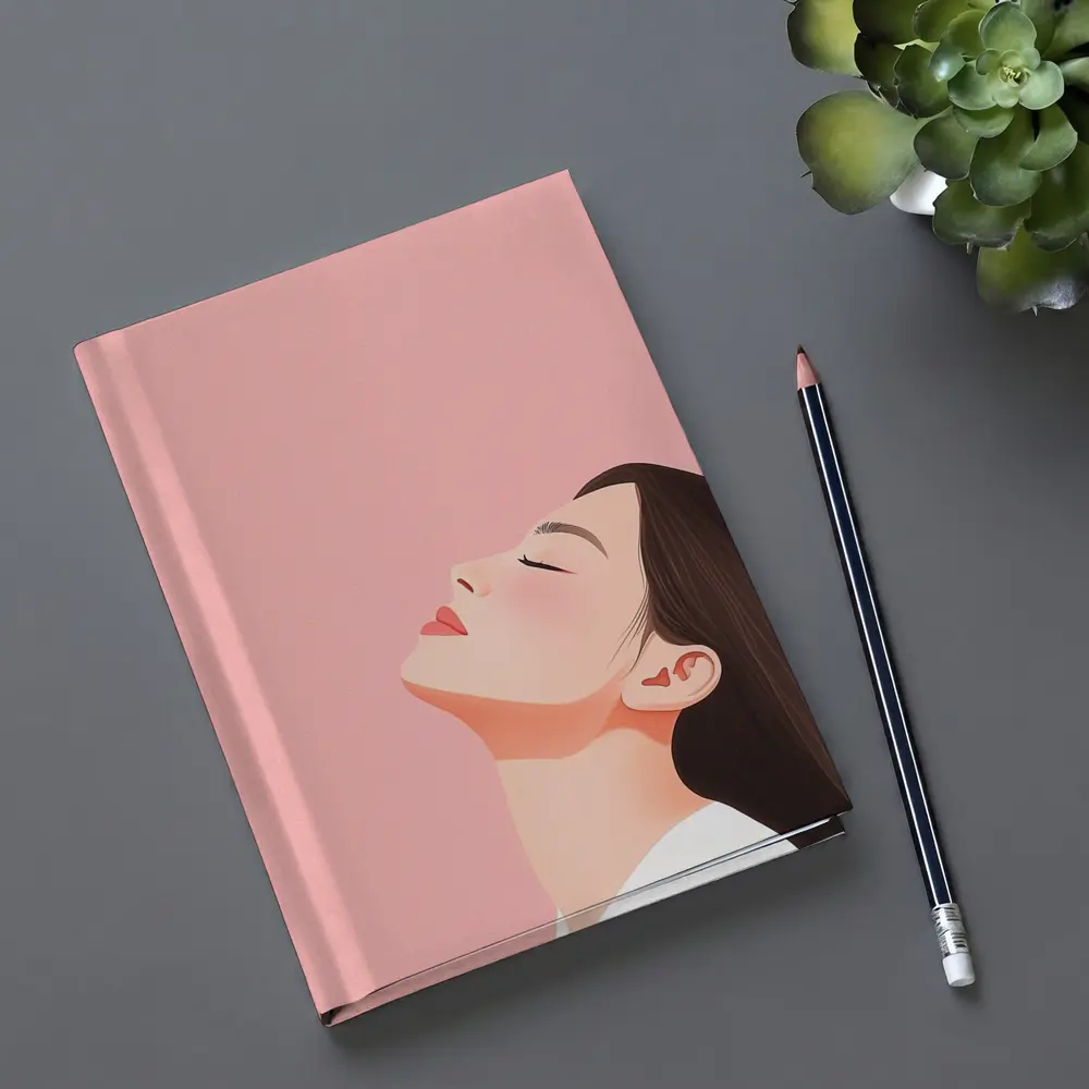 Minimalist Woman Profile Illustration Pink Background – Notebooks