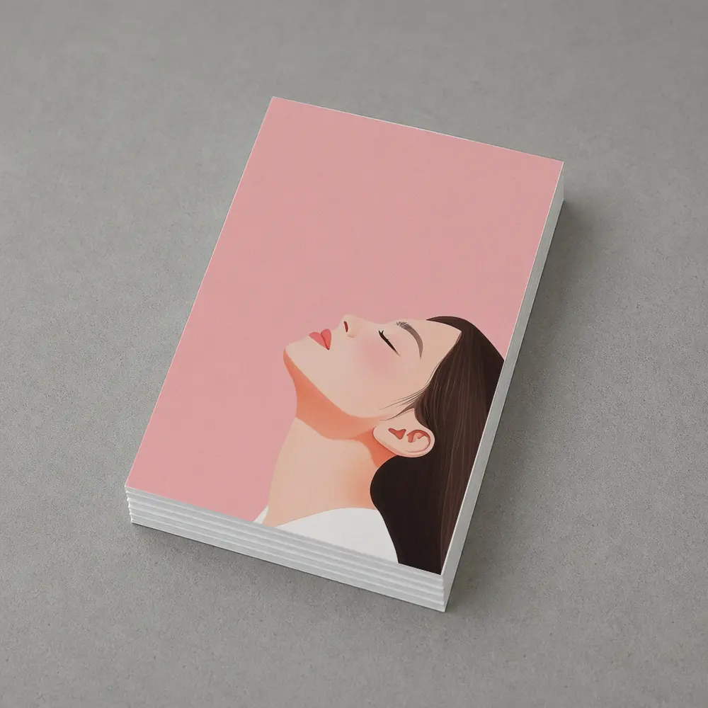 Minimalist Woman Profile Illustration Pink Background – Postcards