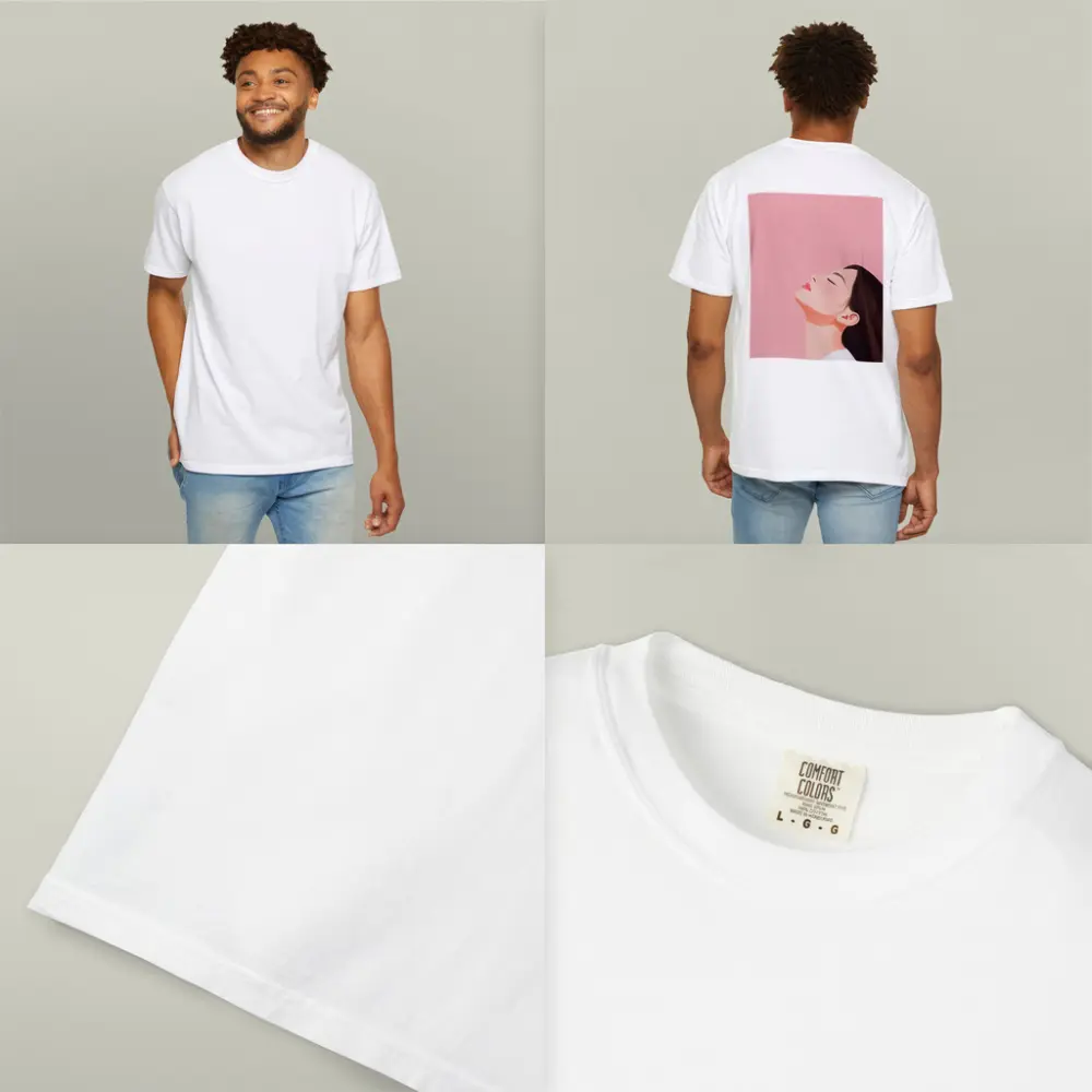 Minimalist Woman Profile Illustration Pink Background – T-Shirts