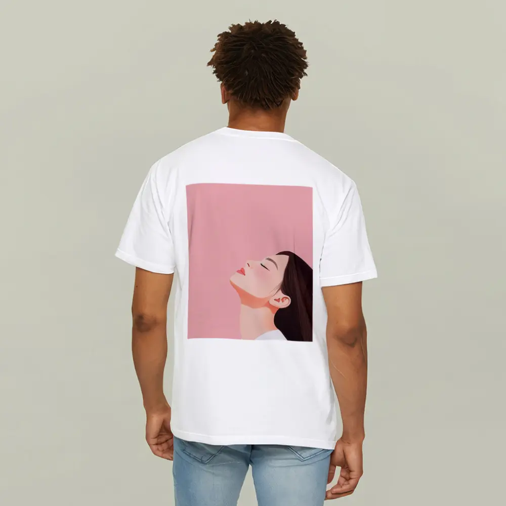 Minimalist Woman Profile Illustration Pink Background – T-Shirts