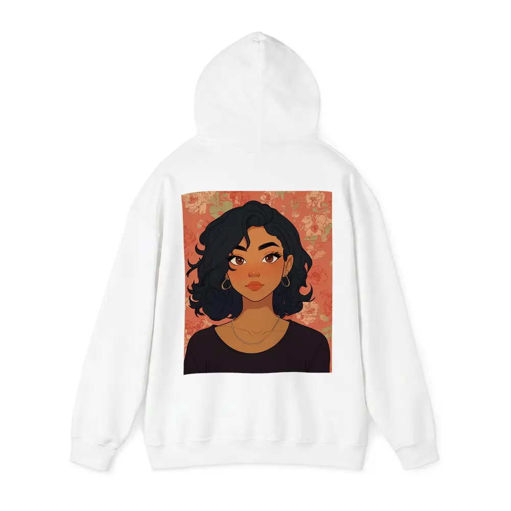 Cartoon Girl Portrait Floral Coral Background – Hoodies