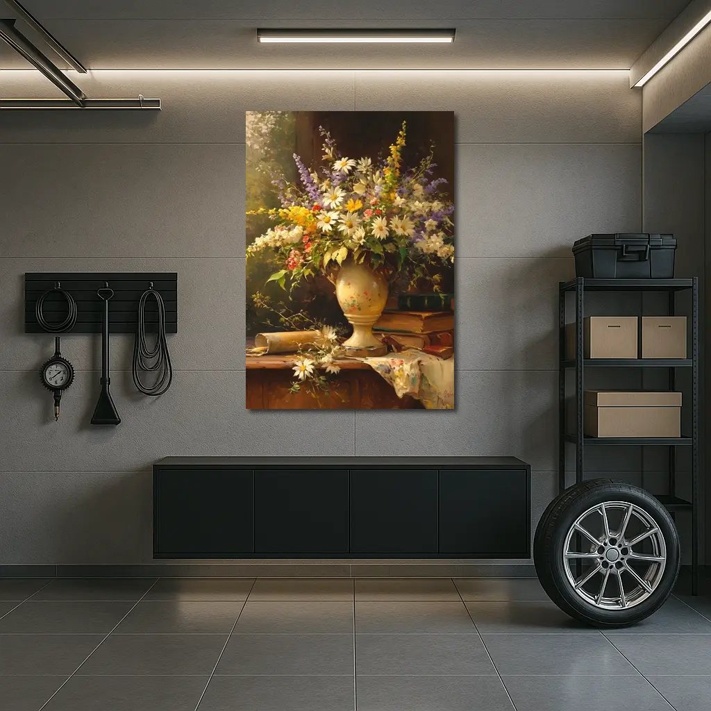Classic Still Life Daisies Lavender Floral Painting – Wall Art