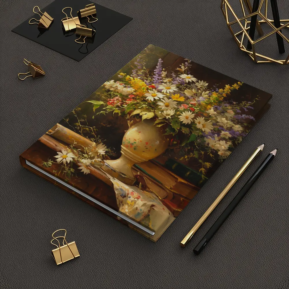 Classic Still Life Daisies Lavender Floral Painting – Notebooks