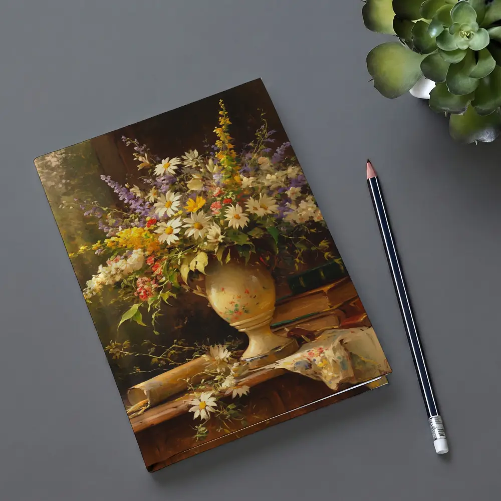 Classic Still Life Daisies Lavender Floral Painting – Notebooks