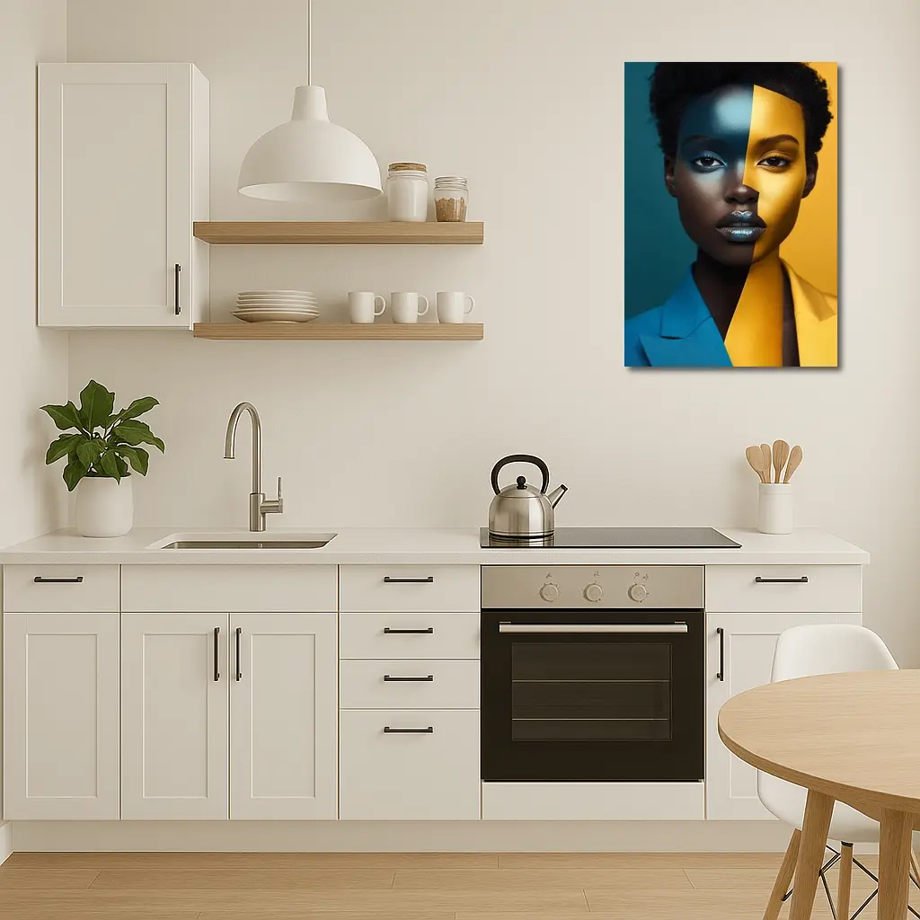 Bold Split Face Portrait Blue Yellow Fashion – Wall Art