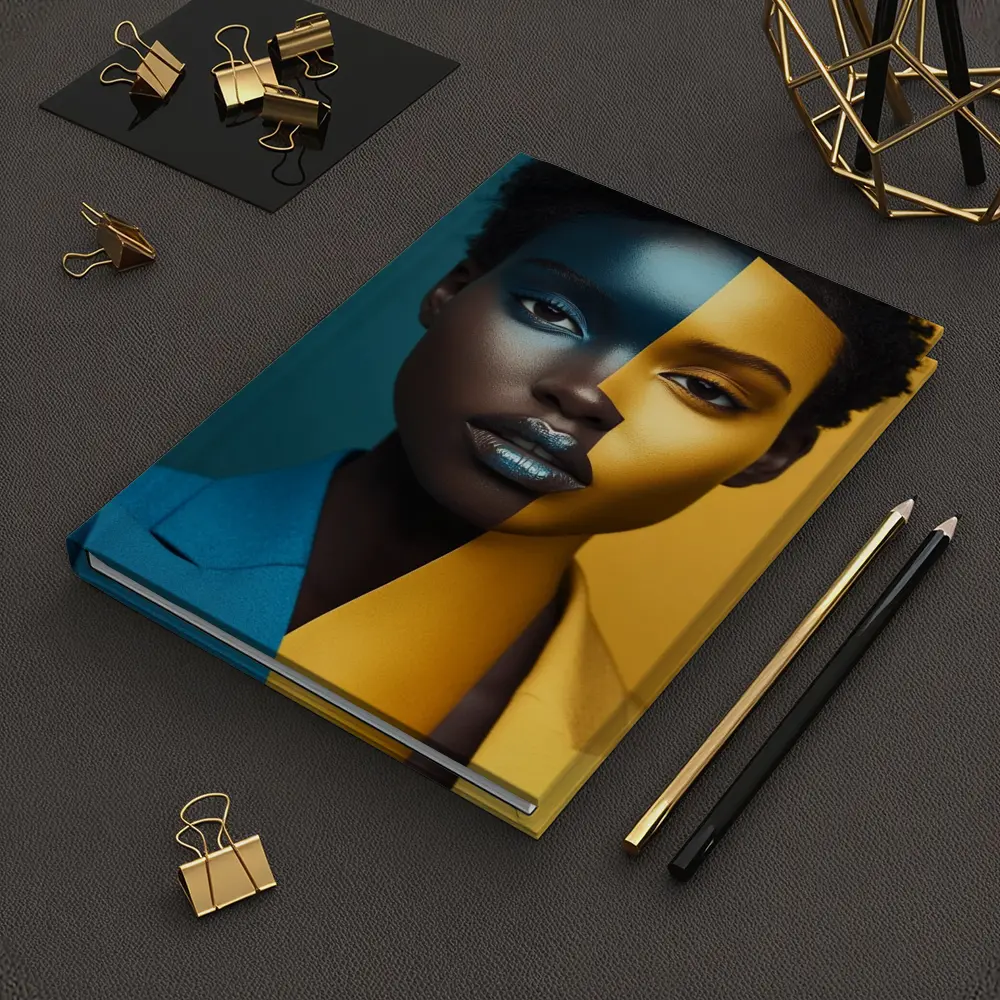 Bold Split Face Portrait Blue Yellow Fashion – Notebooks