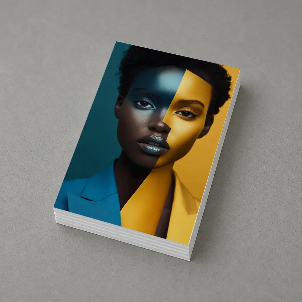 Bold Split Face Portrait Blue Yellow Fashion – Postcards