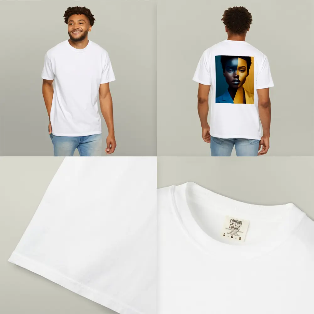 Bold Split Face Portrait Blue Yellow Fashion – T-Shirts