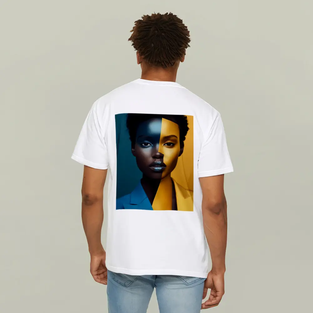 Bold Split Face Portrait Blue Yellow Fashion – T-Shirts