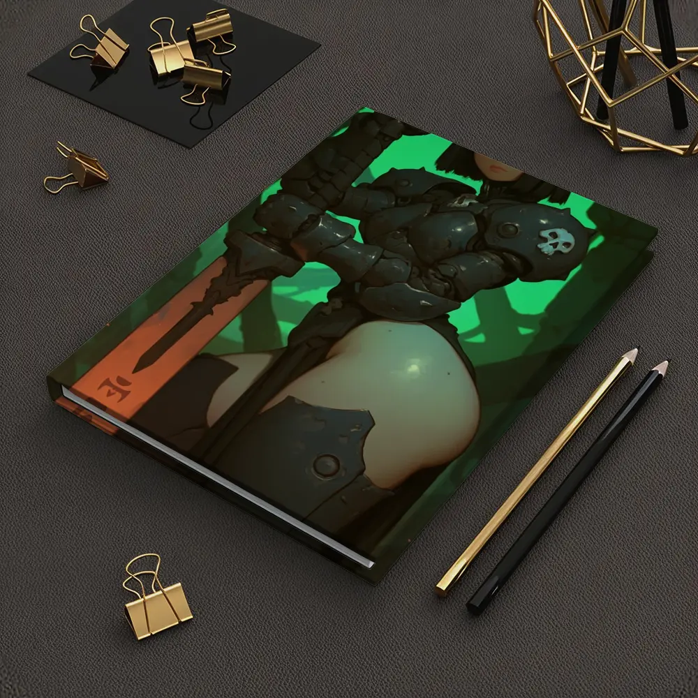 Dark Fantasy Warrior Woman Green Cave Background – Notebooks