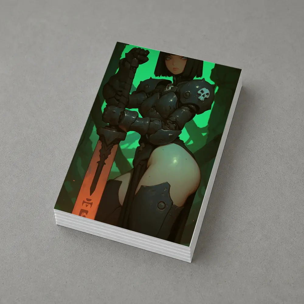 Dark Fantasy Warrior Woman Green Cave Background – Postcards