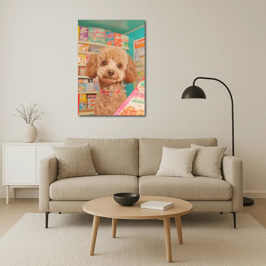 Poodle Dog In Colorful Candy Shop – Wall Art