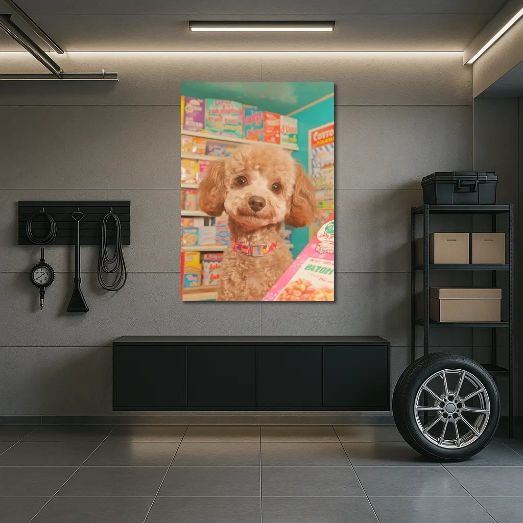 Poodle Dog In Colorful Candy Shop – Wall Art