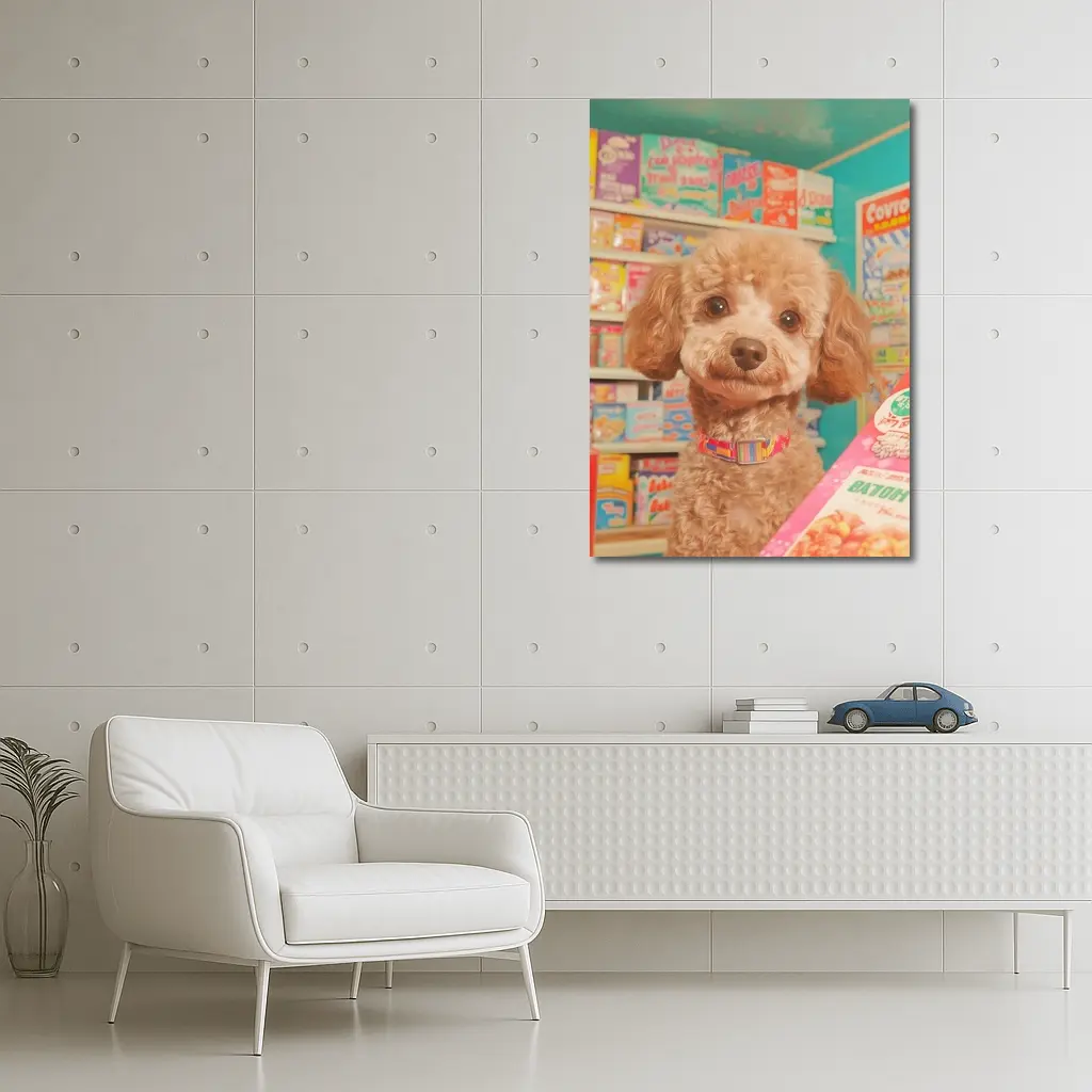 Poodle Dog In Colorful Candy Shop – Wall Art