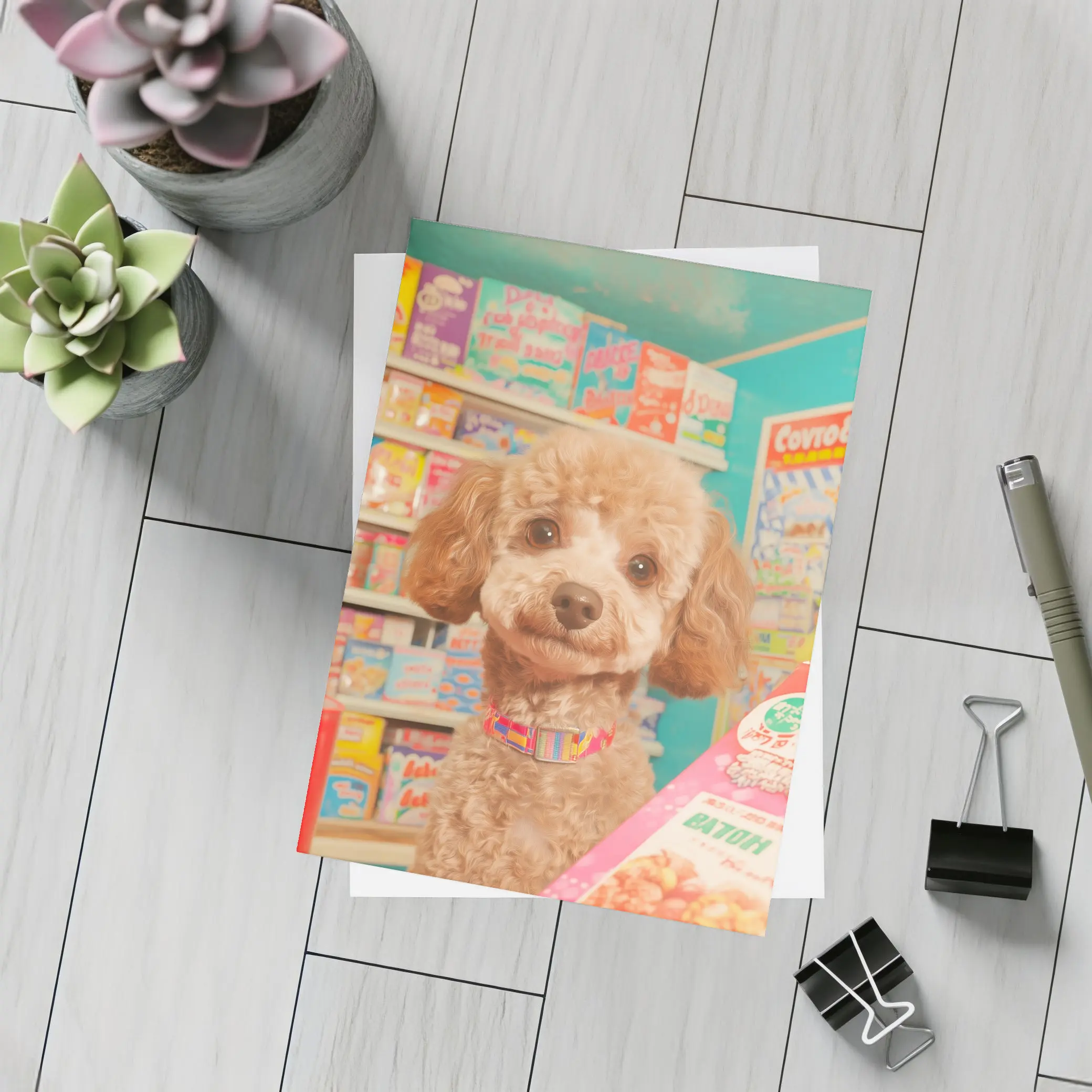 Poodle Dog In Colorful Candy Shop – Postcards
