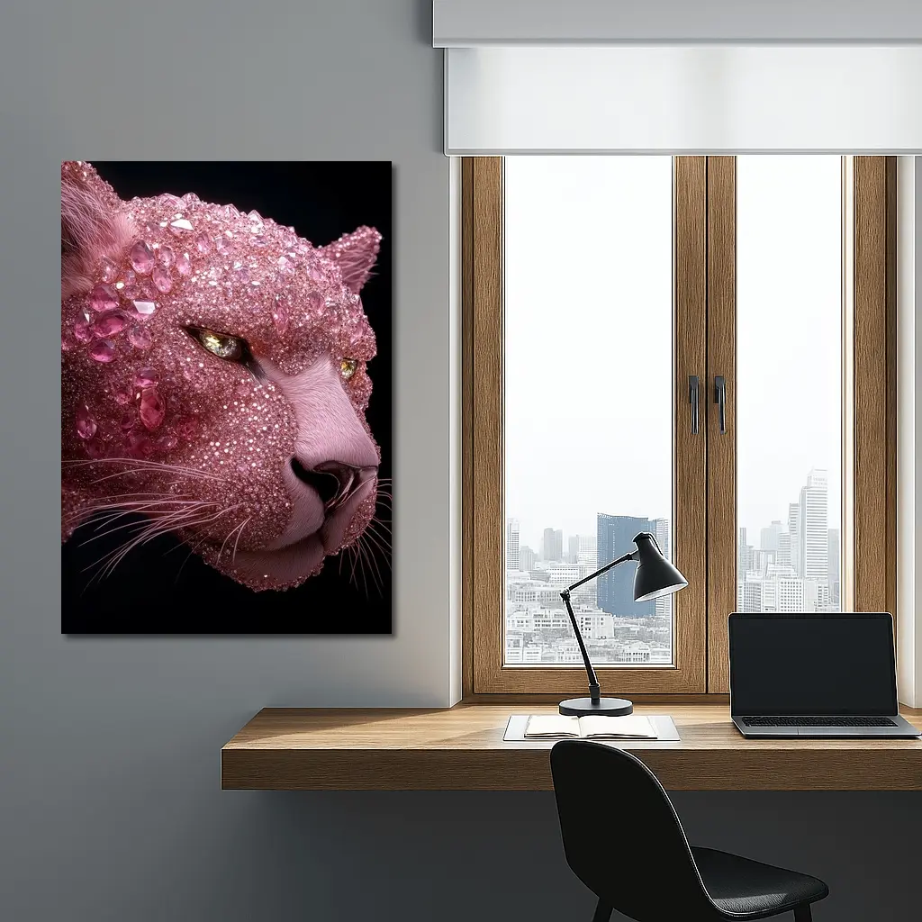 Pink Diamond Encrusted Panther Dark Background – Wall Art