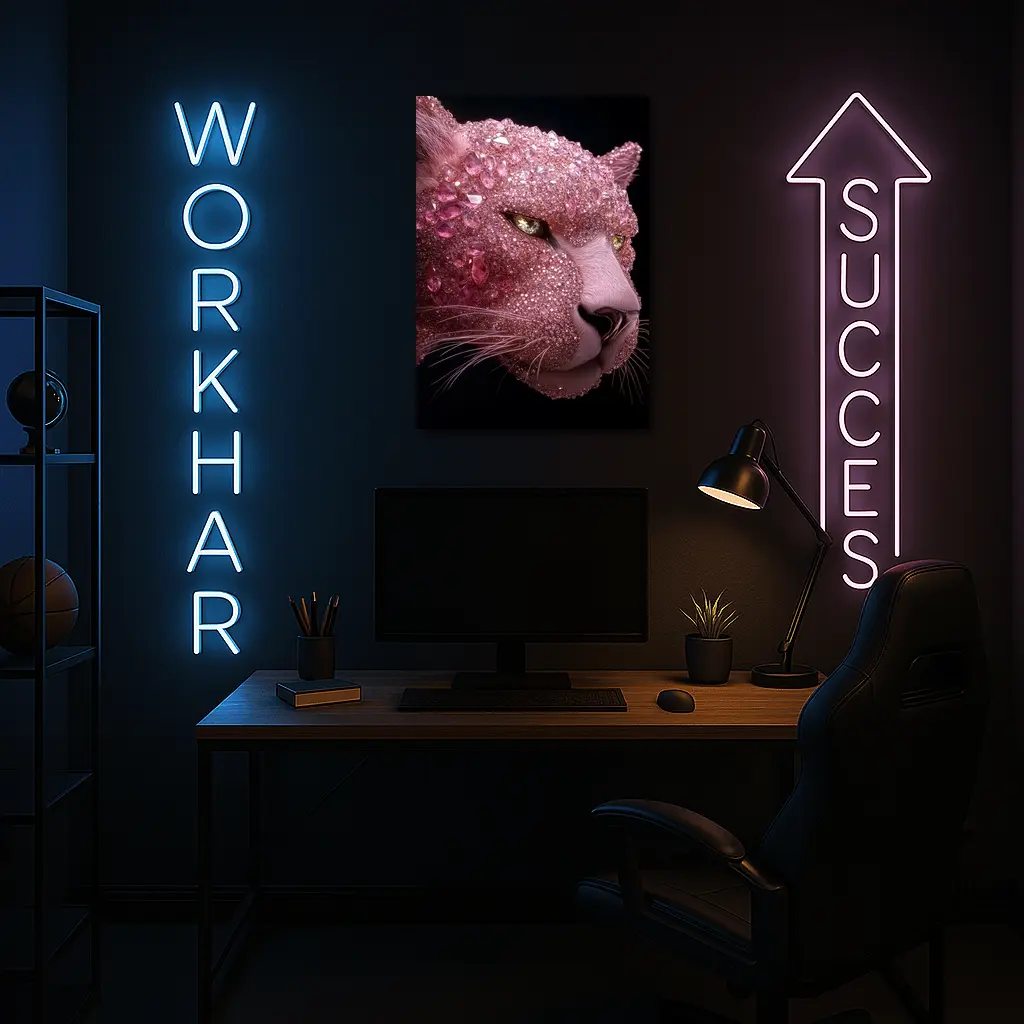 Pink Diamond Encrusted Panther Dark Background – Wall Art