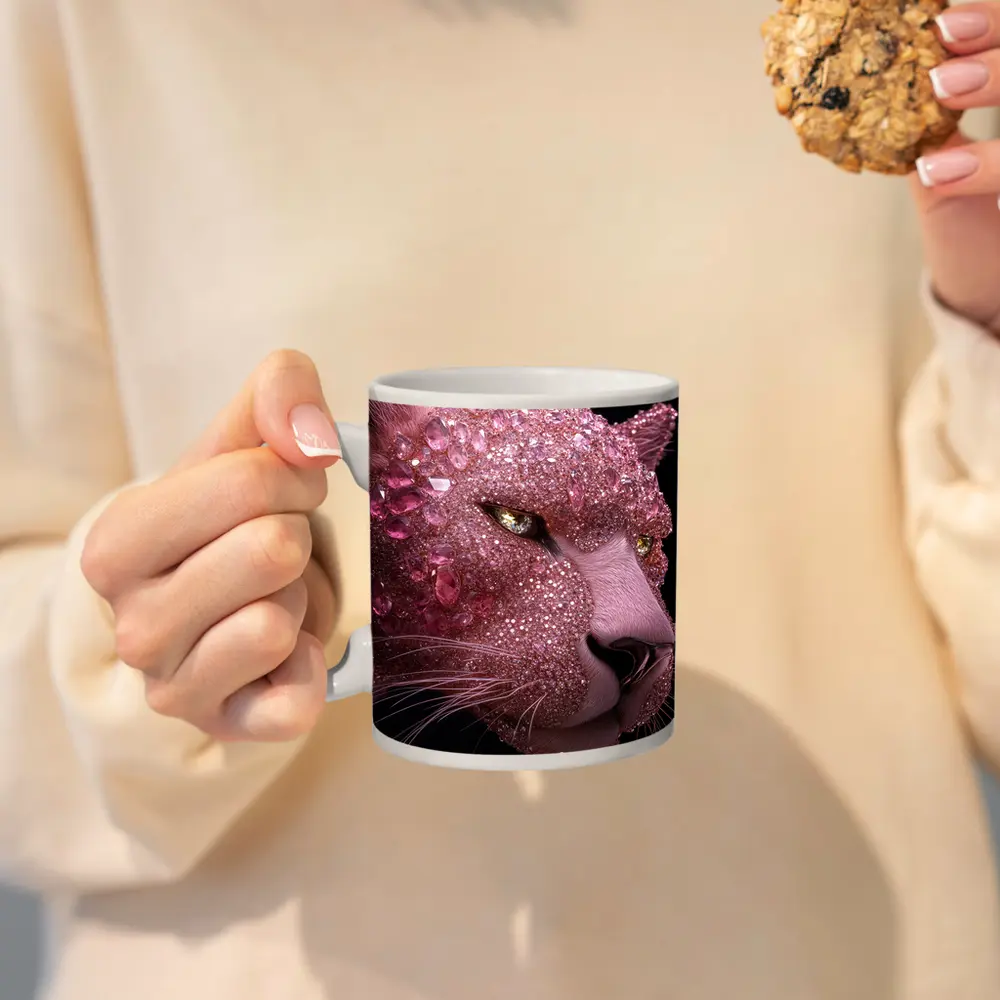 Pink Diamond Encrusted Panther Dark Background – Mugs