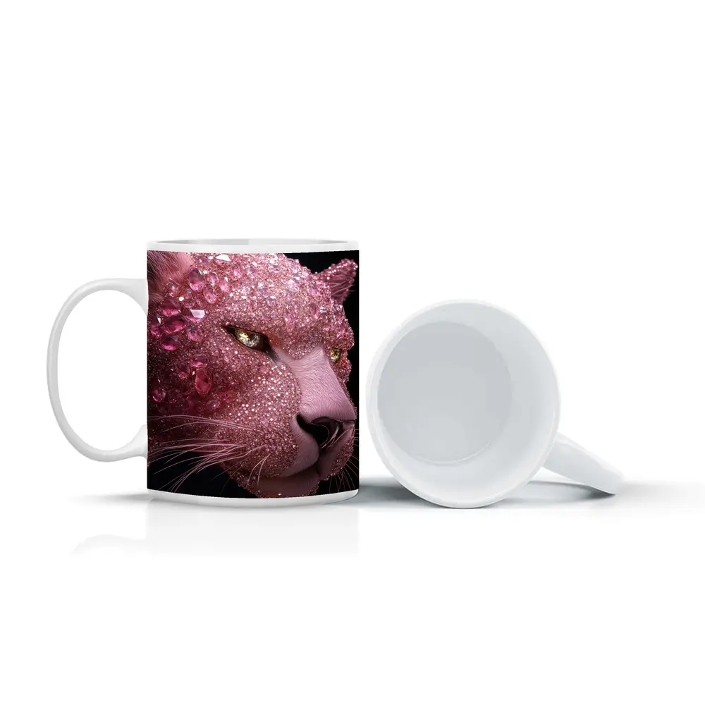Pink Diamond Encrusted Panther Dark Background – Mugs