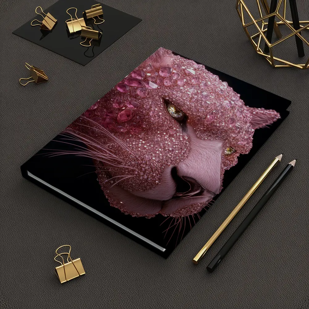 Pink Diamond Encrusted Panther Dark Background – Notebooks