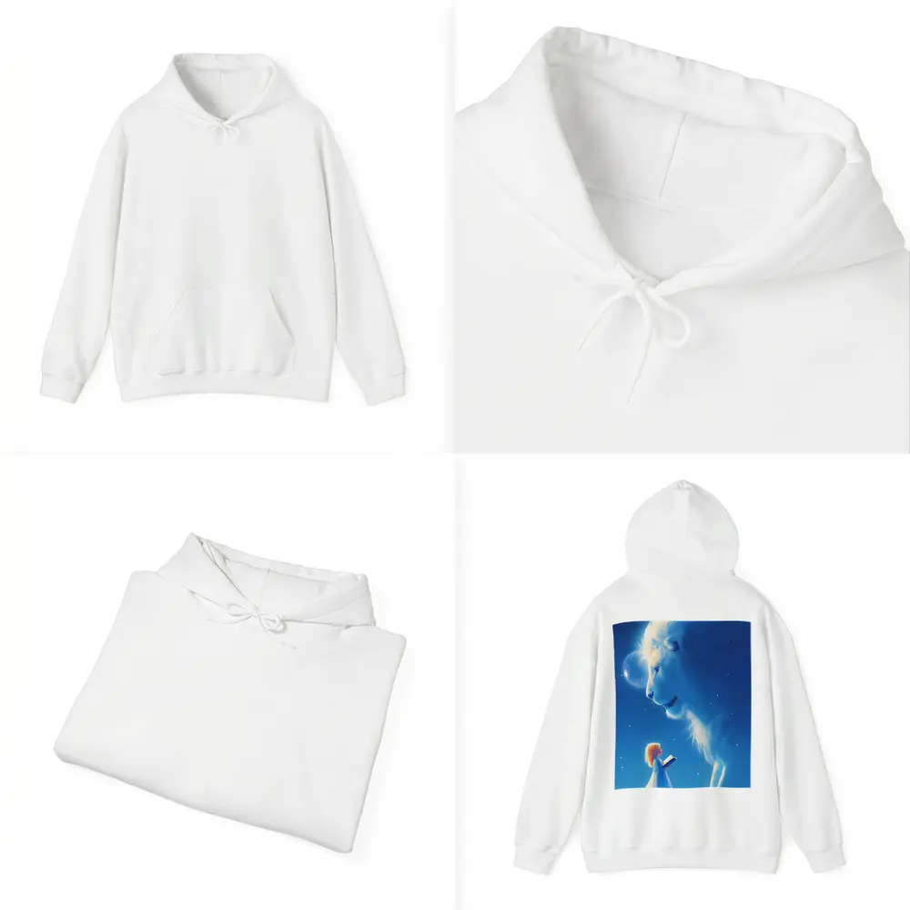 Girl and Glowing White Lion Blue Fantasy – Hoodies