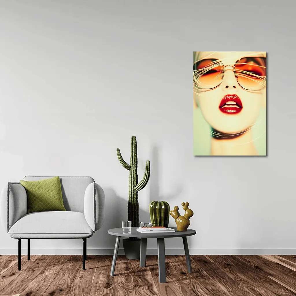 Woman Red Lips Sunglasses Fashion Portrait – Wall Art