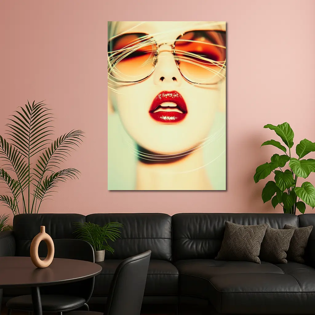 Woman Red Lips Sunglasses Fashion Portrait – Wall Art